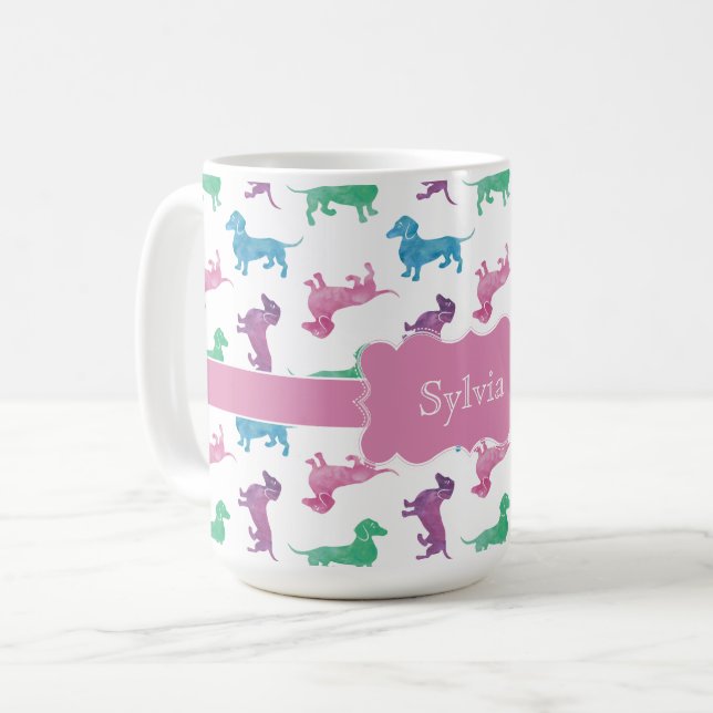 Caneca De Café Raining Dachshunds Cute Pastel Doxies (Frente Esquerda)