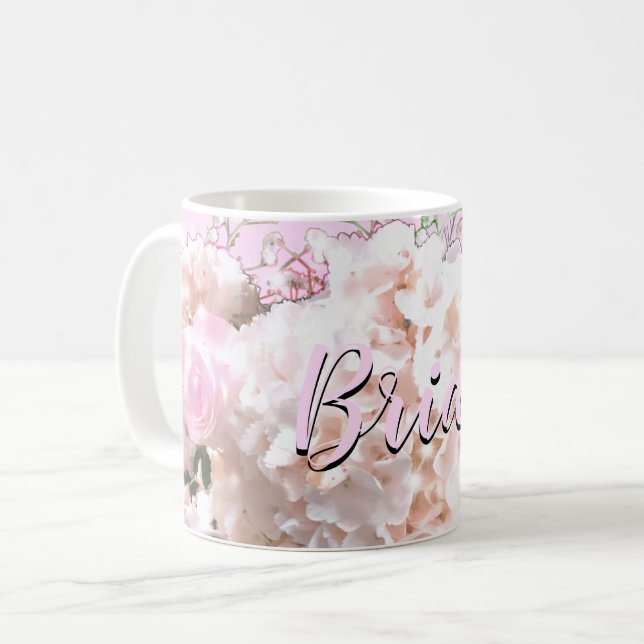 Caneca De Café Raios brancos romanos hidrangeas rosas cor-de-rosa (Frente Esquerda)