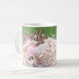 Caneca De Café Raios brancos românticos hydrangas rosa rosas #mom