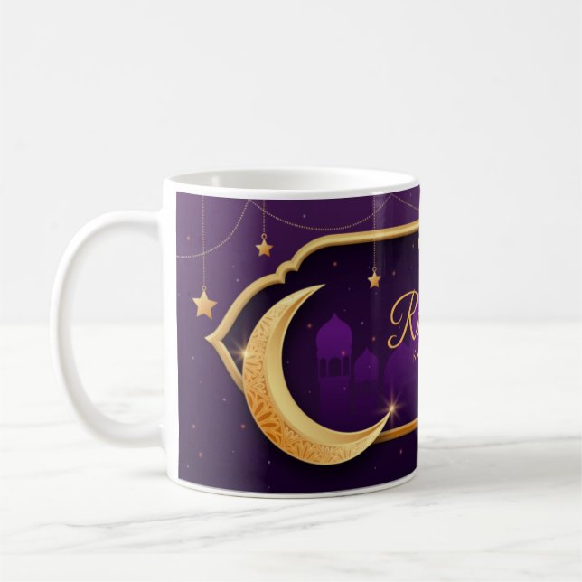 Caneca De Café Ramadan Kareem Purple Crescent Stars Mesquita (Esquerda)