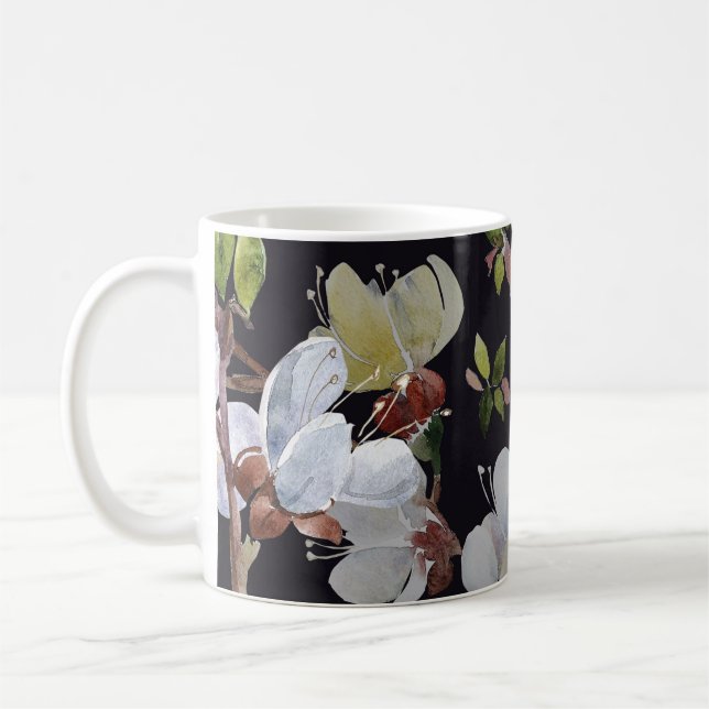 Caneca De Café Ramais Apricot primavera: Sem Costura De Aquarela. (Esquerda)