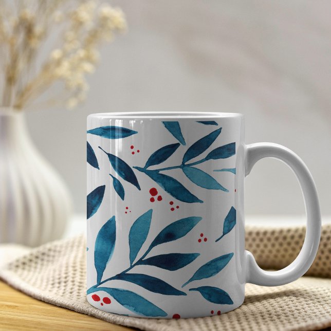 Caneca De Café Ramais bonito de aquarelas - turquesa e vermelho (Criador carregado)
