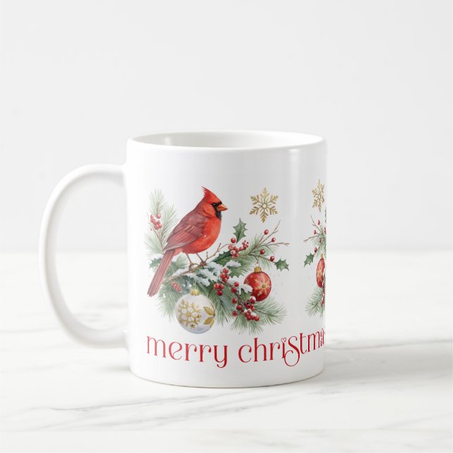 Caneca De Café Ramalhete de Azevinho de Natal do Cardinal Vermelh (Esquerda)