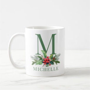 Caneca De Café Ramalhete de Verduras de Natal Monograma Floral No