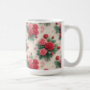 Caneca De Café Ramalhetes de Rosas Rosa e Vermelho Elegantes