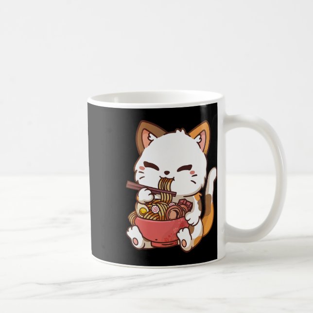 Caneca De Café Ramen Cat Anime Kawaii Cat Eating Ramen (Direita)