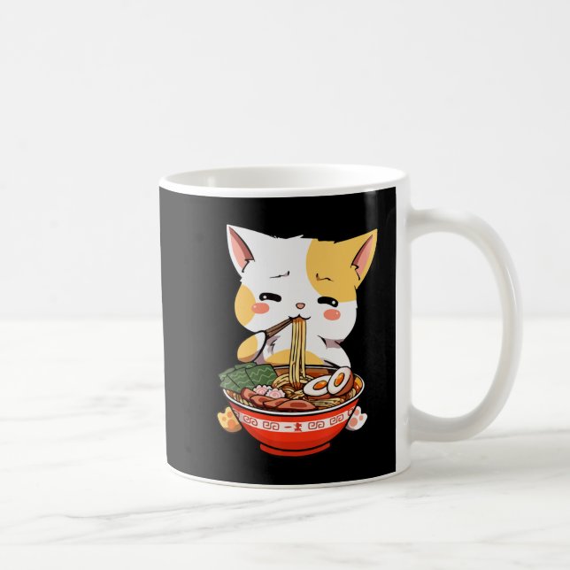 Caneca De Café Ramen Cat Comendo Noodles Kawaii Anime Merch Gift  (Direita)