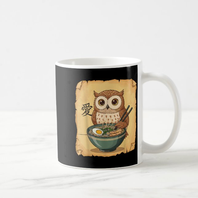 Caneca De Café Ramen Owl Noodle Kawaii Lover Japanese Funny Graph (Direita)