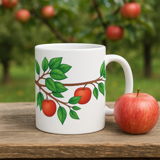 Caneca De Café Ramificação de Árvore da Apple Vermelha, Fruta fre (Criador carregado)