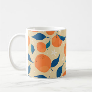 Caneca De Café Ramificações de Laranjas: Padrão de Fundo bege