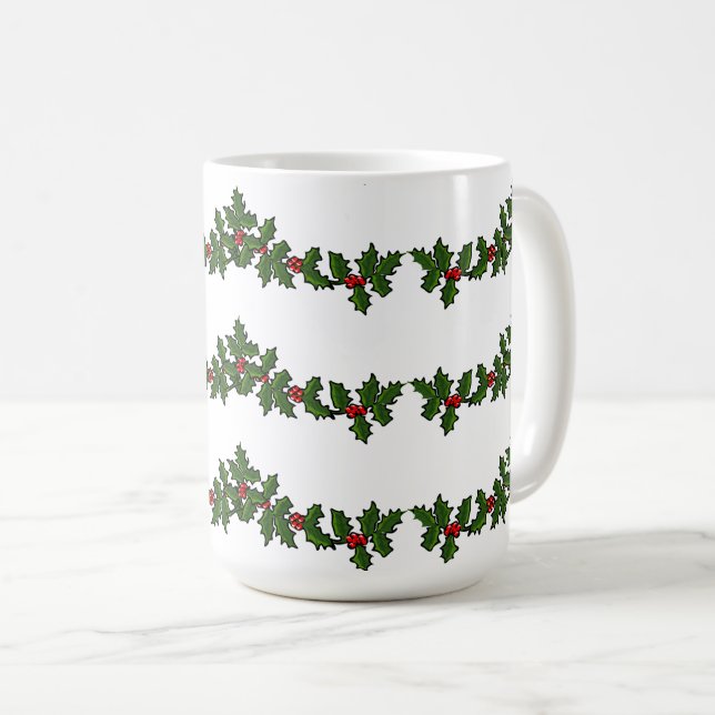 Caneca De Café Raminhos de Natal de Azevinho Vermelho Verde Branc (Frente Esquerda)