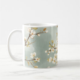 Caneca De Café Ramo Botânico de Flor Branca Delicada