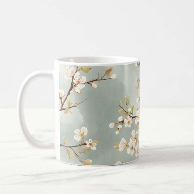 Caneca De Café Ramo Botânico de Flor Branca Delicada (Esquerda)