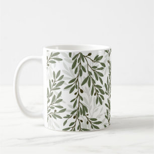 Caneca De Café Ramo de Oliveira Verde Padrão Mediterrâneo