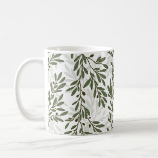 Caneca De Café Ramo de Oliveira Verde Padrão Mediterrâneo