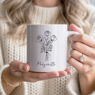 Caneca De Café Ramo de rosas rústicas desenhadas à mão para Dama