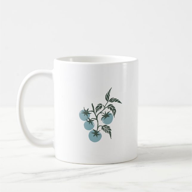 Caneca De Café Ramo de Tomate Botânico Personalizado Nome Azul Te (Esquerda)