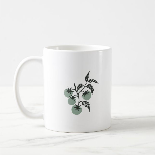 Caneca De Café Ramo de Tomate Botânico Personalizado Nome Sage (Esquerda)