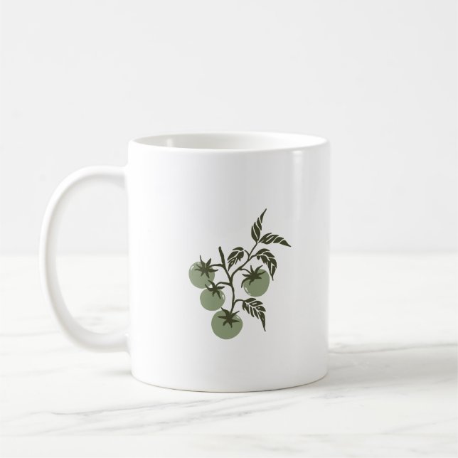 Caneca De Café Ramo de Tomate Botânico Personalizado Nome Verde (Esquerda)