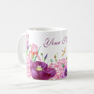 Caneca De Café Ramo floral de aquarela pássaro natureza nome pers