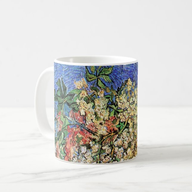 Caneca De Café Ramos de Castanheira em Flor por Vincent van Gogh (Frente Esquerda)