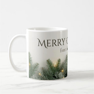 Caneca De Café Ramos de Pinheiro e Luzes de Natal Nome Personaliz