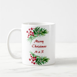 Caneca De Café Ramos de Pinheiro Fofos Com Bagas Vermelhas