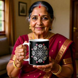 Caneca De Café Rangoli branco com hibisco