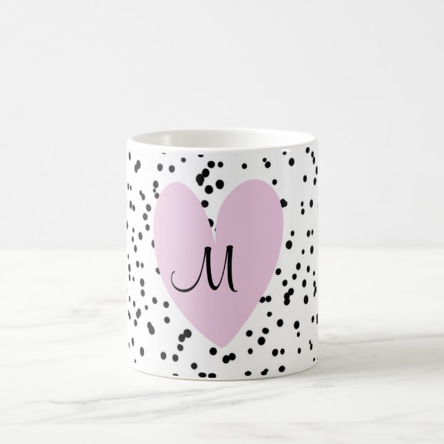 Caneca De Café Rapariga Blush Pink Heart Monograma Superfície (Centro)