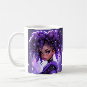 Caneca De Café Rapariga da Galáxia Roxa com Cabelo Curvo