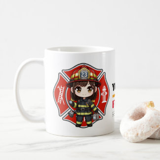 Caneca De Café Rapariga de Bombeiro Kawaii -