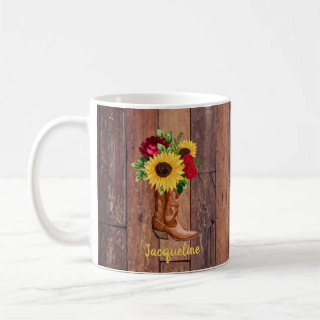 Caneca De Café Rapariga de Madeira russa Boots Rosas de flores su (Esquerda)