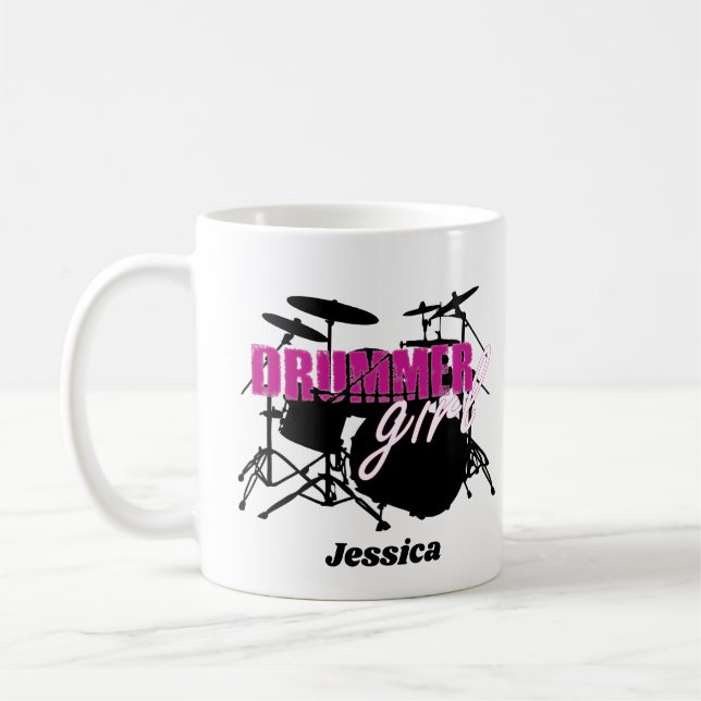 Caneca De Café Rapariga do Drummer - Texto roxo e branco (Esquerda)