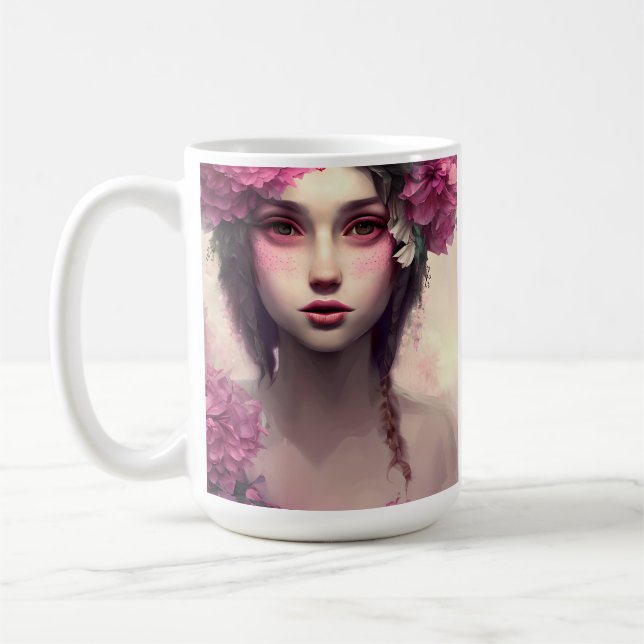 Caneca De Café Rapariga Eetérea Personalizada com Freckles Rosa (Esquerda)