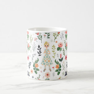 Caneca De Café Rapariga Entre Flores