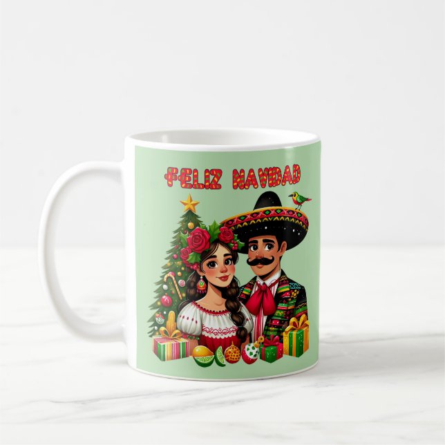 Caneca De Café Rapariga mexicana árvore de natal Feliz Navidad (Esquerda)
