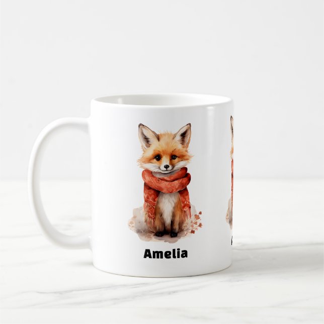 Caneca De Café Rapariga Raposa Fofa com um Cachecol Vermelho (Esquerda)