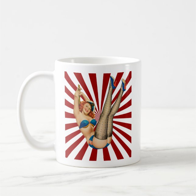 Caneca De Café Rapariga Vermelha Pin-up Retro Sunset (Esquerda)