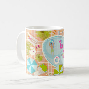 Caneca De Café Raparigas Bikini e caras jogando piscina de nataçã