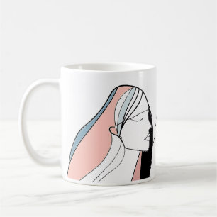 Caneca De Café Raparigas Em Arte De Linha De Abstrato Minimalista