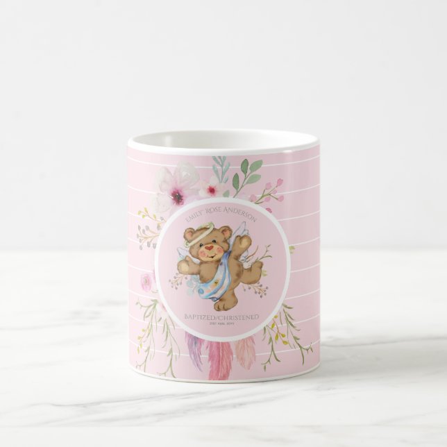 Caneca De Café Raparigas Personalizadas BAPTISM - Anjo Rosa Teddy (Centro)