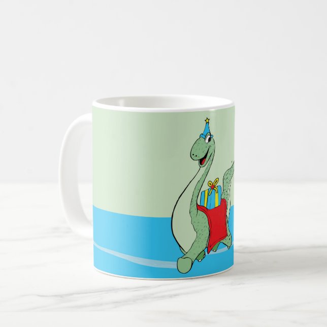 Caneca De Café Rapaz, Dinossauro de Aniversário (Frente Esquerda)