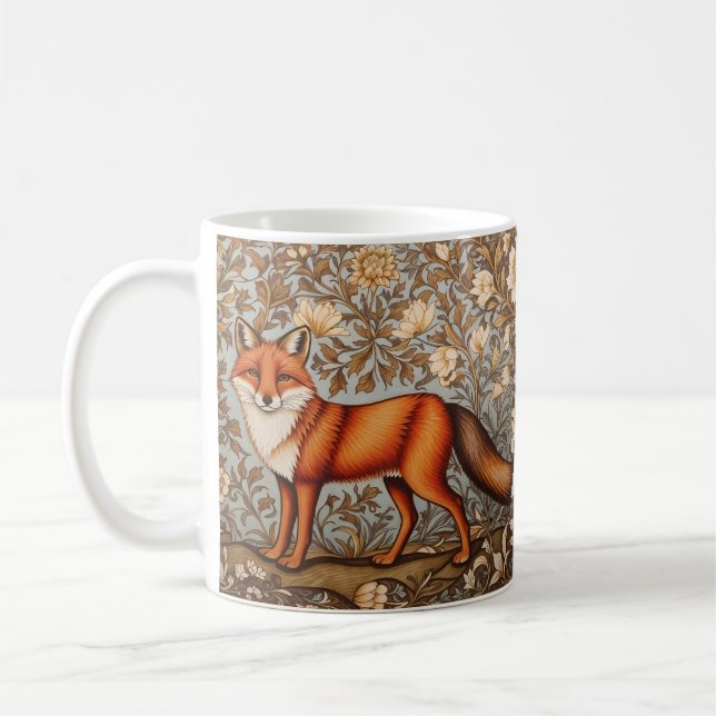 Caneca De Café Raposa Andando Inspirada em William Morris (Esquerda)