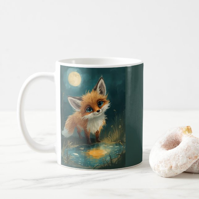 Caneca De Café Raposa ao Luar, Floresta Noturna  (Com Donut)
