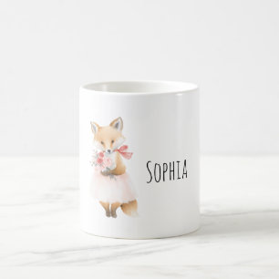Caneca De Café Raposa com Flores Vestido Rosa