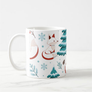 Caneca De Café Raposa de Inverno Pinheiro Nevado Padrão de Natal