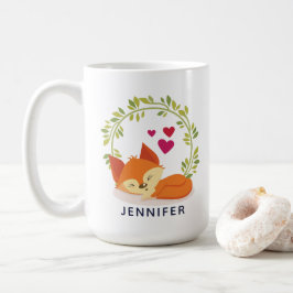 Caneca De Café Raposa-de-laranja-branca, Corações Vermelhos e uma