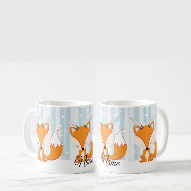 Caneca De Café Raposa de Natal com Galhadas de Rena (Criador carregado)