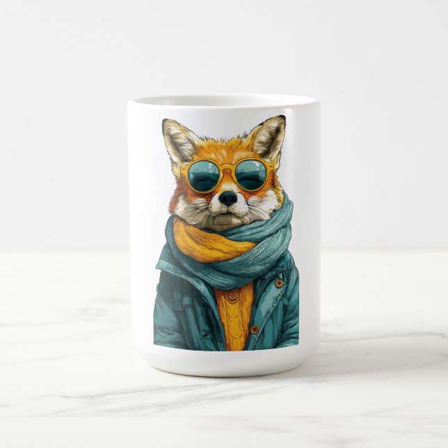 Caneca De Café Raposa Estilosa Usando Óculos de Sol e um Cachecol (Centro)