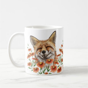 Caneca De Café Raposa feliz em flores de hélio
